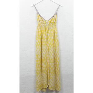 MYNE Ashley Ann Silk Chiffon Maxi Babydoll Slip Dress Yellow Gray Y2K VTG Sz 4